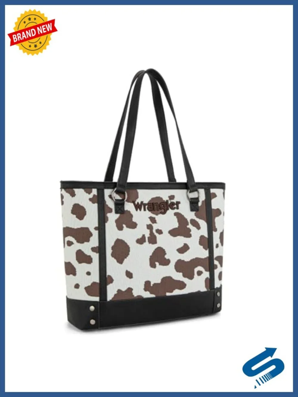 Western Cow Print Canvas Tote Bag with Top Handles